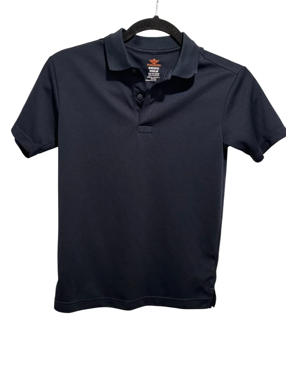 Boys Dockers Navy Blue Short-Sleeve Polo Uniform Shirt Size M 10/12